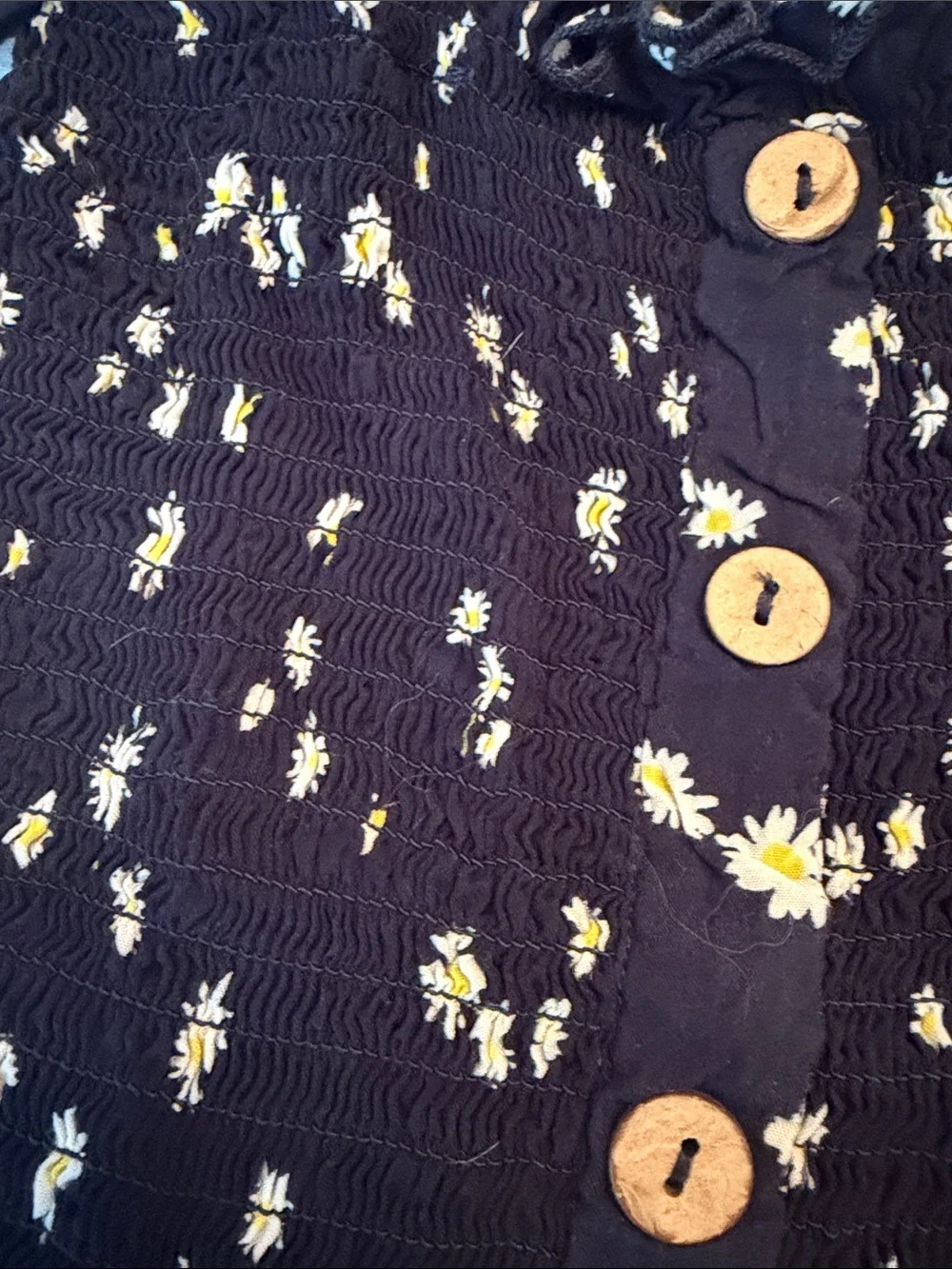 Black Daisy Smocked Button-Front Cami Top